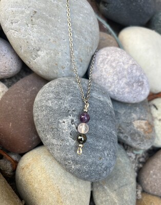 Empath protection necklace, natural stone jewelry, amethyst, rose quartz, hematite - image6